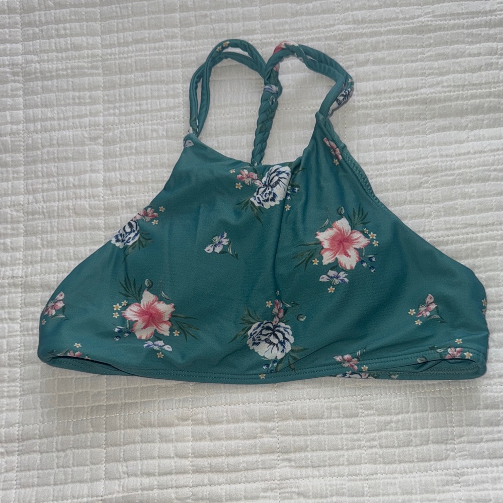 O'Neill Teal Bikini Top with Floral Accents